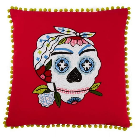 Saro Lifestyle 3146.R18SP 18 in. Sugar Skull Pom Pom Poly Filled Pillow