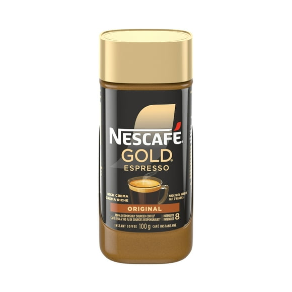 Café espresso instantané de qualité supérieure, pour des espressos et des americanos avec une couche veloutée de crema, fait de grains arabica, fait à 100% de café provenant de sources responsables 100 g