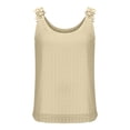 thumbnail image 7 of Staron Summer Tank Tops for Women Boho Chiffon Sleeveless Casual Round Neck Lacing Ruffle Floral Strap Blouse, Beige M, 7 of 7