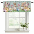 thumbnail image 2 of 2 Panels Happy Easter Valance for Windows, Spring Easter Eggs Bunny Floral Teal Wood Light Filtering Kitchen Curtains, Rod Pocket Window Treatment Curtain Valances for Living Room Bedroom, 60"x18", 2 of 9