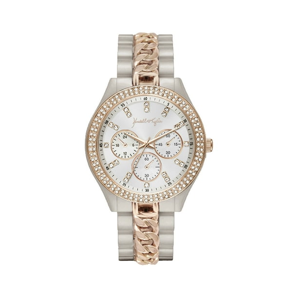 Kendall + Kylie Watch Silver Toned Metal Link and Rose Gold Toned