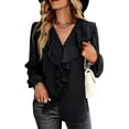 thumbnail image 4 of Blusa De Manga Larga, Diseño De Empalme De Encaje Con Volantes, Tela Suave Para Mujer, Parte Superior Informal, Puños Elásticos, Color Puro Para El Día A Día Para Citas ANGGREK Otros, 4 of 8