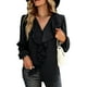 thumbnail image 2 of Blusa De Manga Larga, Diseño De Empalme De Encaje Con Volantes, Tela Suave Para Mujer, Parte Superior Informal, Puños Elásticos, Color Puro Para El Día A Día Para Citas Anggrek Otros, 2 of 8