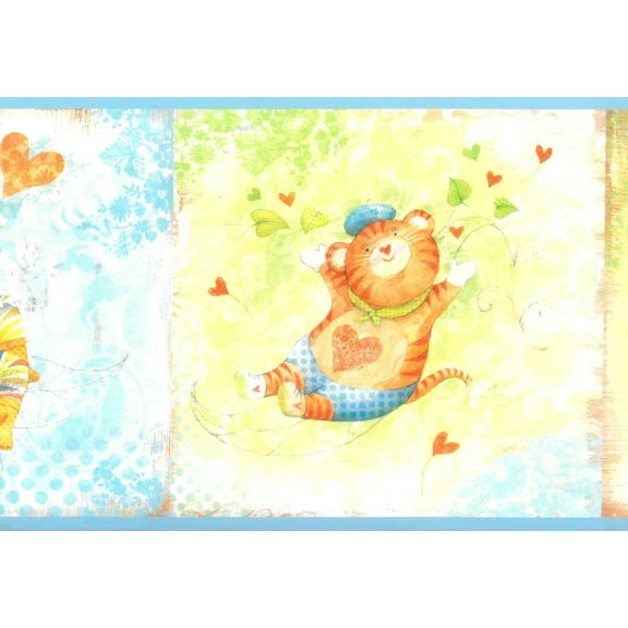 Dundee Deco Prepasted Wallpaper Border - Kids Yellow, Blue, Green Circus Animals, 15 ft x 6 in