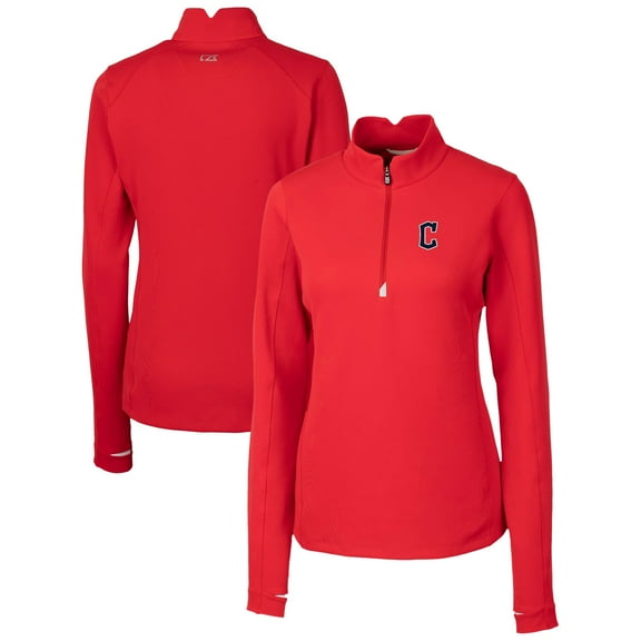 Women's Cutter & Buck  Red Cleveland Guardians DryTec Traverse Stretch Quarter-Zip Pullover Top