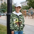 thumbnail image 3 of FKELYI Zipper Front Hoodies with Pockets Green Camo Dinosaur Print Fall Winter Jackets Boys Girls Hooded Sweatshirt Athletic Top Hoodie for School Home, M, 3 of 6