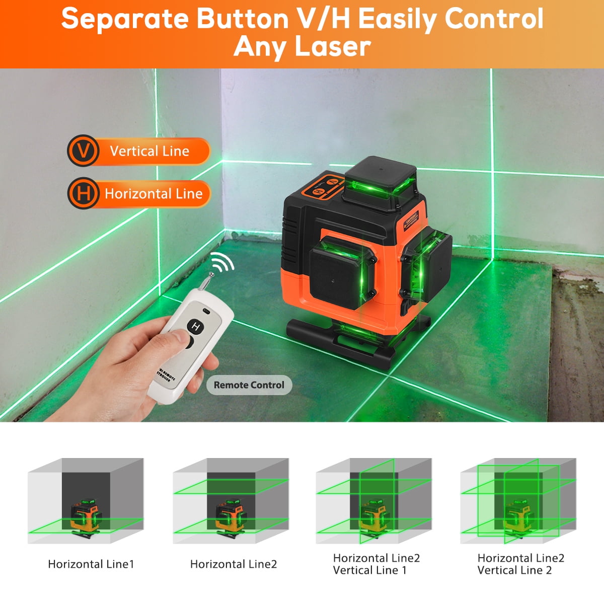 Takamine 16 Lines Laser Level Self Leveling 4x360° 4D Green Cross Line for Construction/Picture Hanging, Remote Controller, Rechargeable Li-ion battery, Magnetic Stand and portable bag