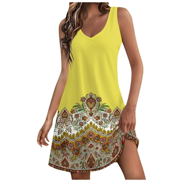 MKLEKYY Trajes De Baño Mujer Womens Summer Dresses 2024 Loose V Neck Sleeveless Swimsuit Coverup With Pockets Floral/Plain/Eyelet