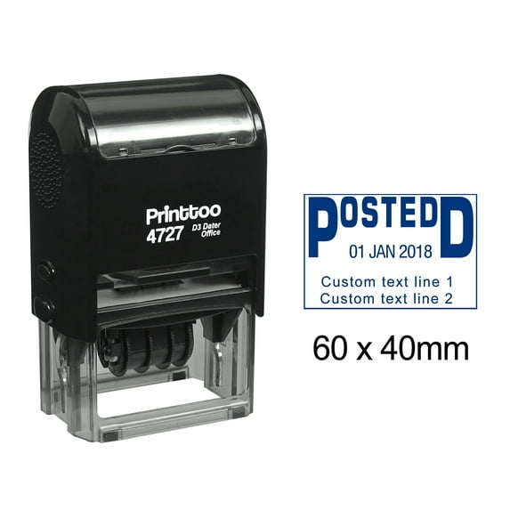 Printtoo Dater Stamp Self Inking With Posted & Custom Text Line Office Stationery Date Rubber Stamp-Blue