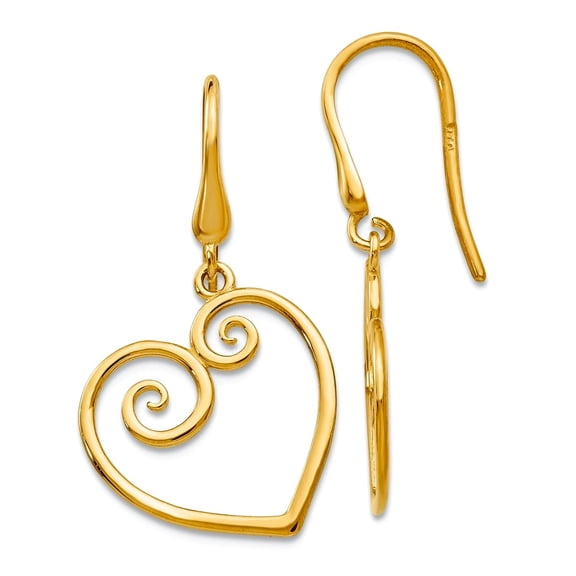 14k Yellow Gold Polished Love Heart Dangle Shepherd Hook Earrings 29x16mm Wide Dangle Earring for Women
