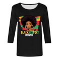 thumbnail image 4 of Fznquz 2025 Shirts for Women 3/4 Length Sleeve Plus Size Black T Shirt Fashion Crewneck Black History Month Blouses Women, 4 of 5