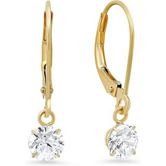 14k Gold Leverback Cubic Zirconia Dangle Earrings for Women | Real Yellow Gold Dangle Earrings | 1 CT.TW 14k Gold Earrings for Women | CZ Cubic Zirconia Drop Earrings by MAX   STONE