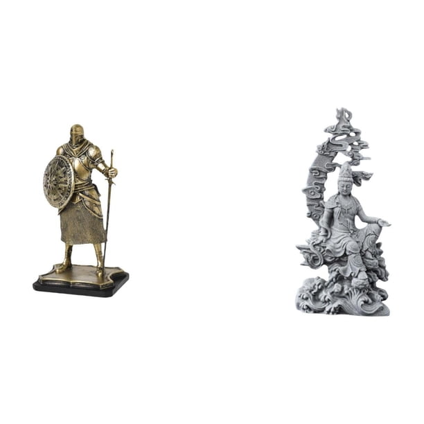 Figura decorativa de escritorio creativa con la escultura de un caballero europeo y Guan Yin, ideal para la entrada, la sala de estar, la oficina o el
