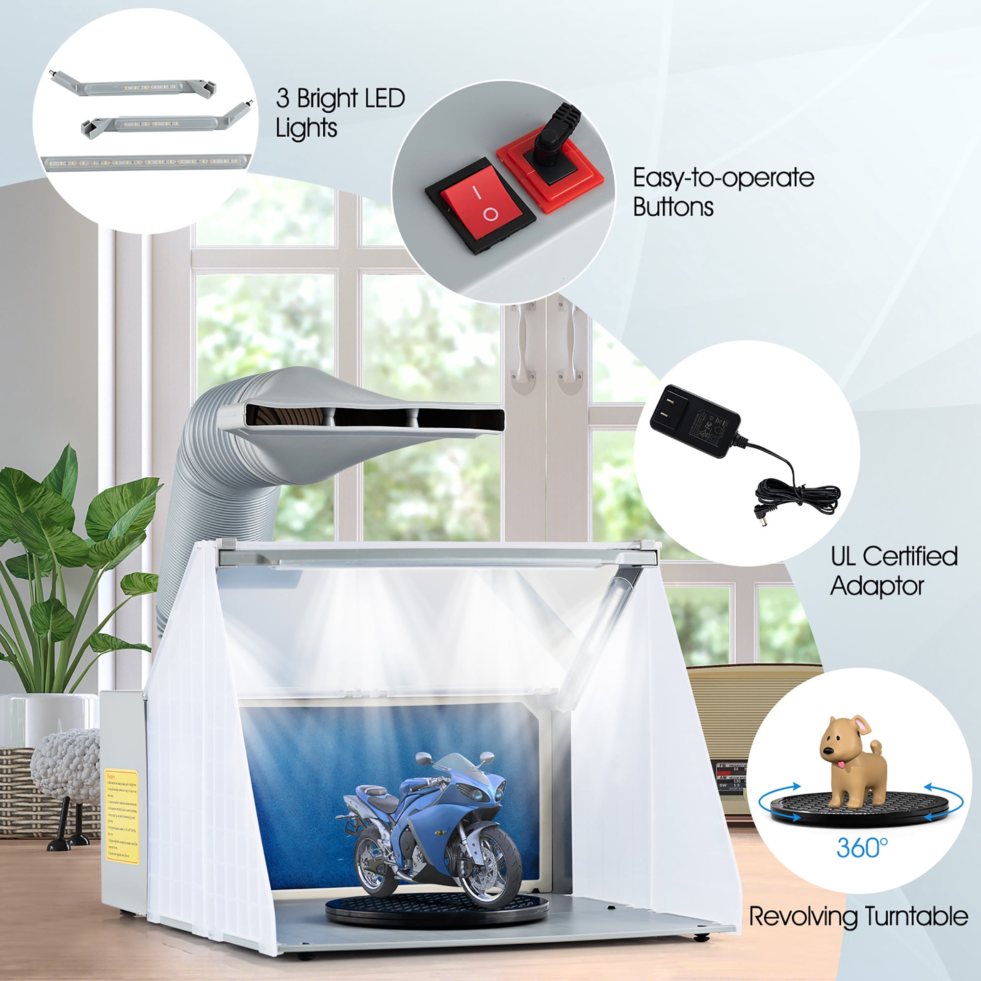 Costway Airbrush Spray Booth Kit Portable with LED Light&Filter Hose for Model Painting DIY