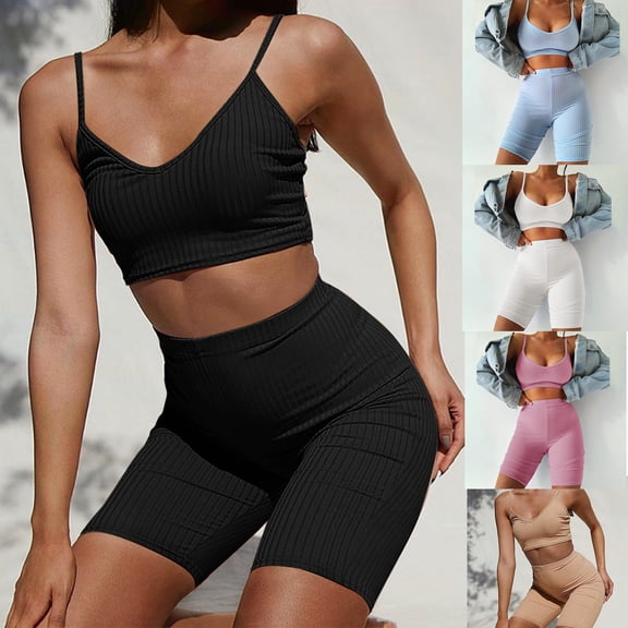 FRSASU Women's 2 Piece Yoga Clothes Women's Tracksuit Athletic Gym Sports Bra Leggings Pilates Fitness Sleeveless Workout Dress suit Brown