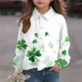 thumbnail image 2 of Girls Button Shirts for St. Patrick's Day Long Sleeves Clover Blouses Tshirts Kids Casual Lapel Neck Tee Outfits 2025 Fashion,01_Green, 2 of 4