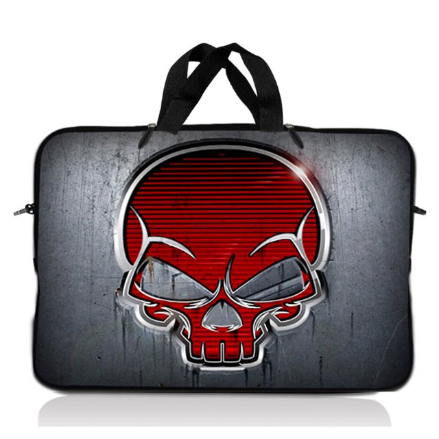 LSS Laptop Sleeve Bag 10.2 Inch Silver Red Skull Neoprene Case