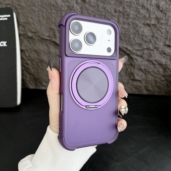 Sleektime For iPhone 17 Pro Max Rugged Case,Comaptible with MagSafe, Back Cover PC TPU Shock-Absorbent Anti-Scratch Rubber Corner Protection Non-Slip Case with Magnetic Ring Kickstand,Purple