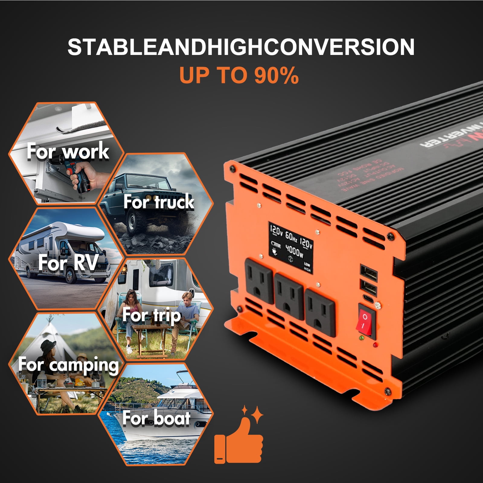 4000 Watt Power Inverter 12V DC to 110V/120V AC Converter Car Inverter with LCD Display