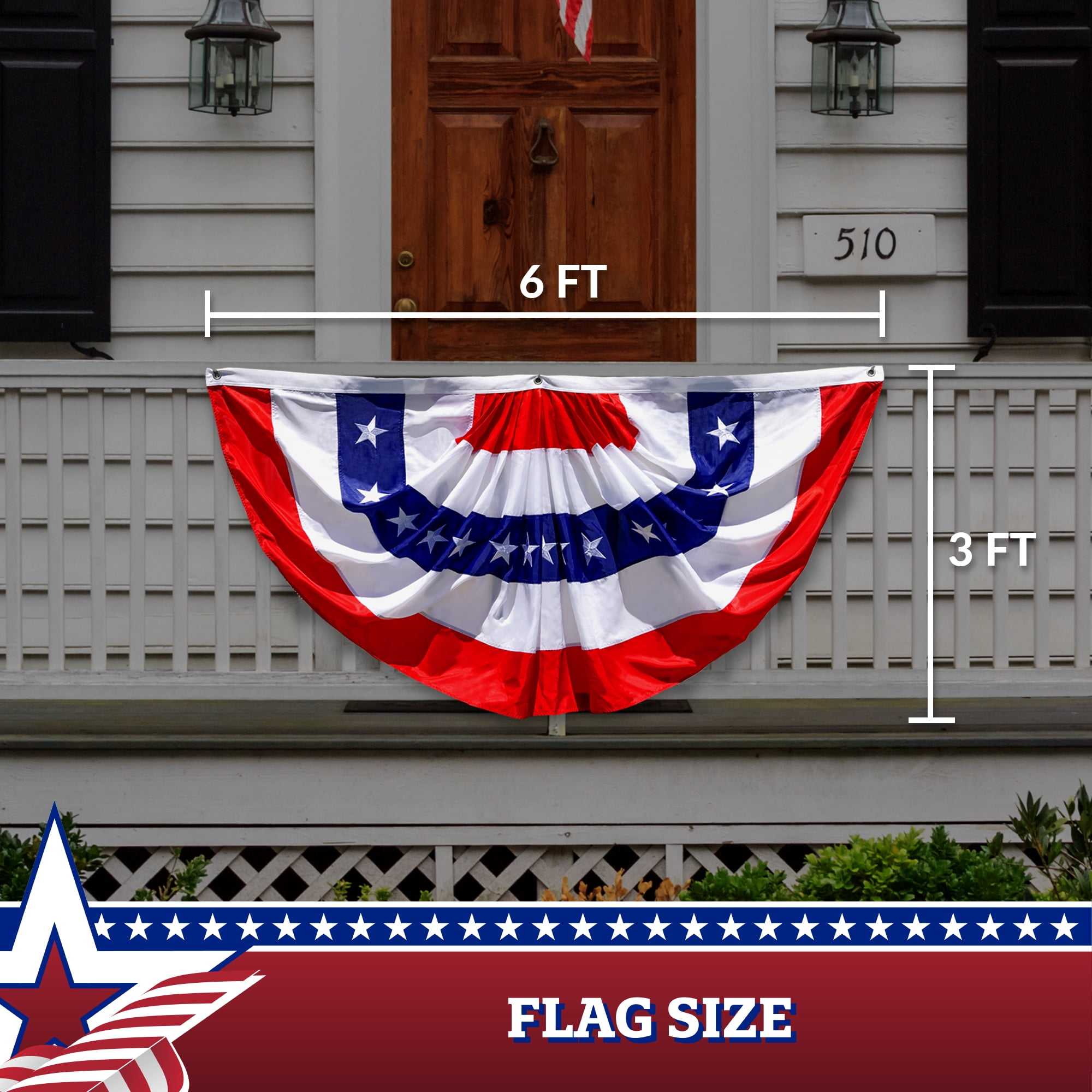 G128- 3x6 Ft US American Pleated Fan Flag Embroidered 210D 4th of July Patriotic Decoration Bunting