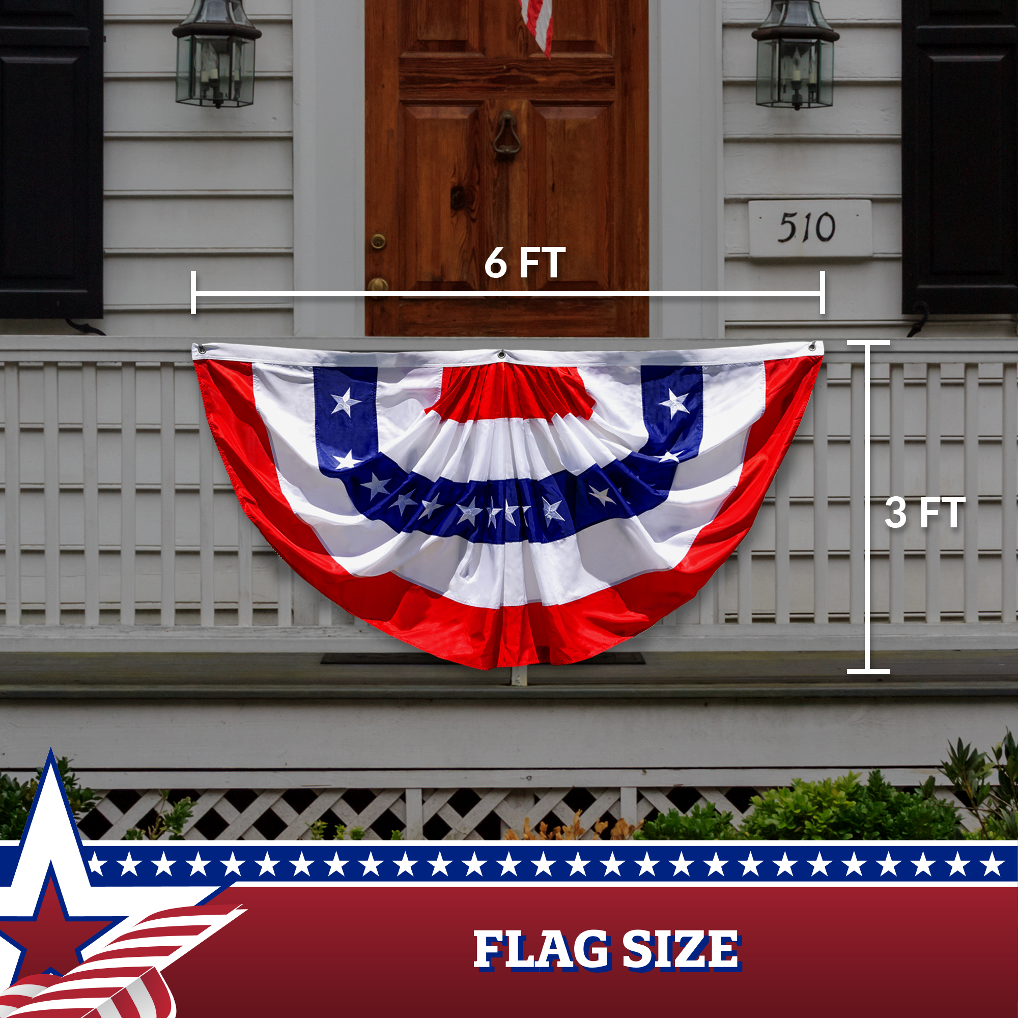 6 Pack 3x6 USA American 210D Embroidered Fan Flag Banner Bunting – Trade Winds Nylon