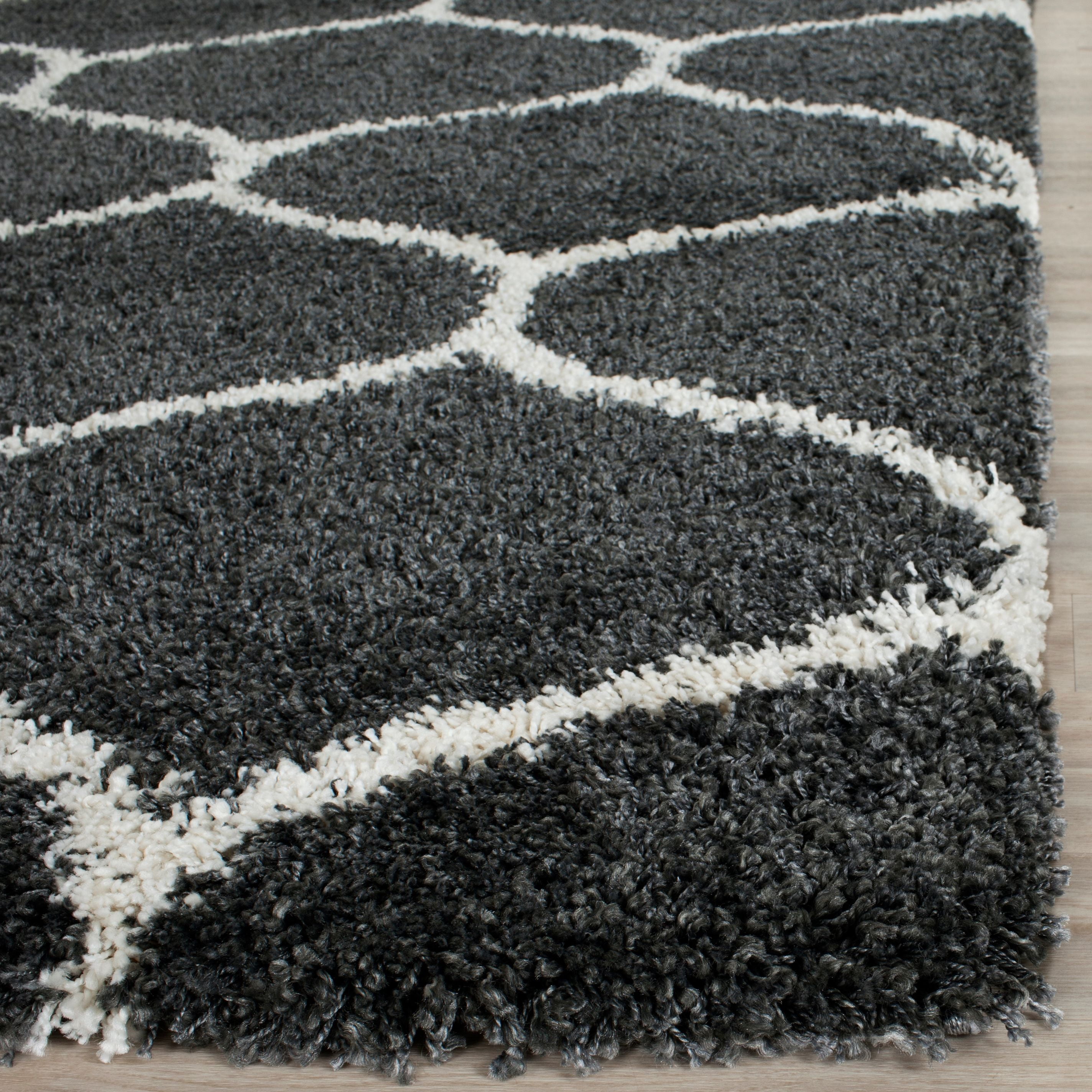 SAFAVIEH Hudson Arline Geometric Shag Area Rug, Dark Grey/Ivory, 4' x 6'