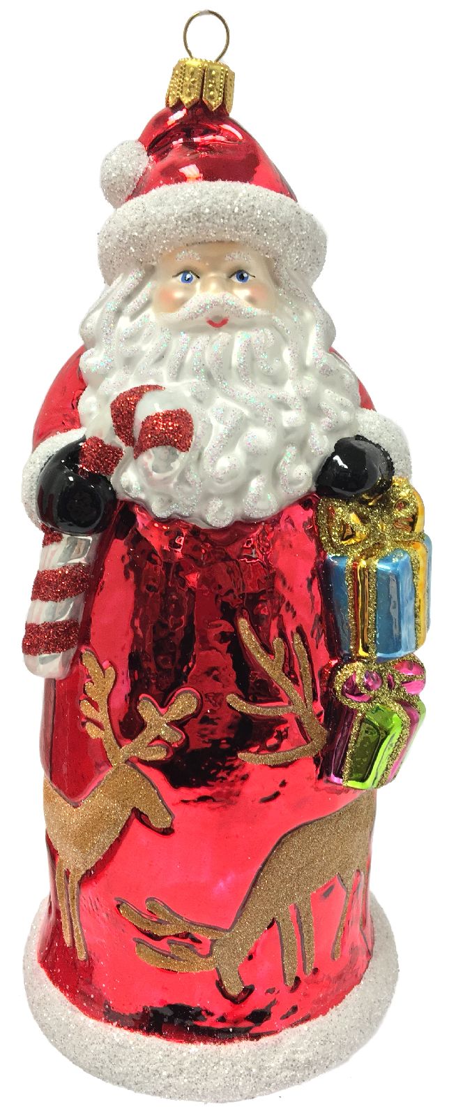Santa Claus with Reindeer Coat and Presents Polish Glass Christmas Tree