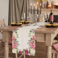 thumbnail image 3 of Pink Flowers Cotton Linen Table Runner for Dining Kitchen, Spring Floral Farmhouse Botanical Rustic Wedding Outdoor Party Tablerunners, Dresser Scarf Coffee Tablecloth Runners 13x108 Inches, 3 of 9