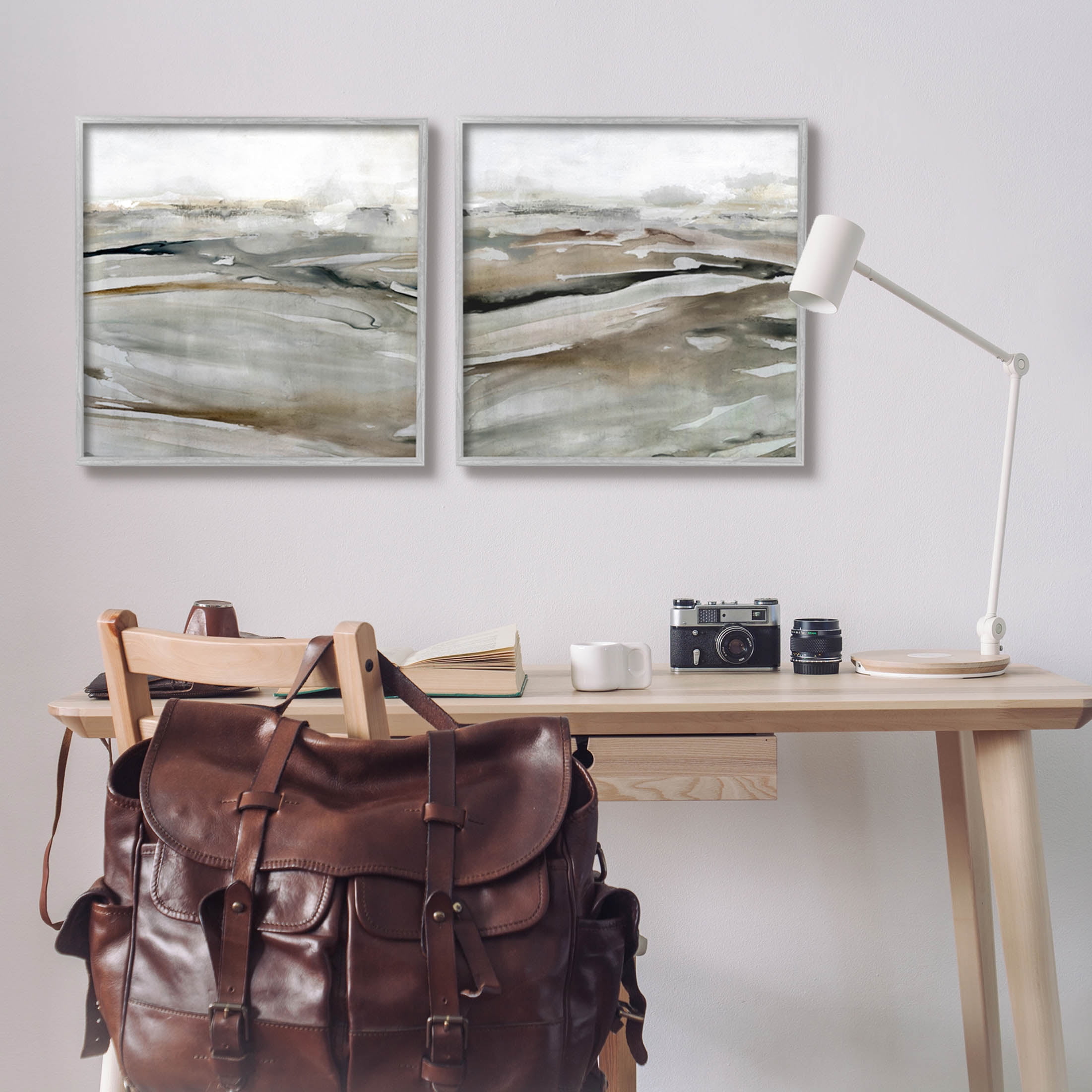 Stupell Industries Abstract Brown Landscape Composition Painting Gray Framed Art Print Wall Art, Set of 2, Design by Carol Robinson