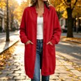 thumbnail image 4 of WIZUTIZ Women's Solid Color Button Front Jacket Mid-Length Long Sleeve Pockets Loose Fit Casual Winter Warm Coat Outerwear, 4 of 7