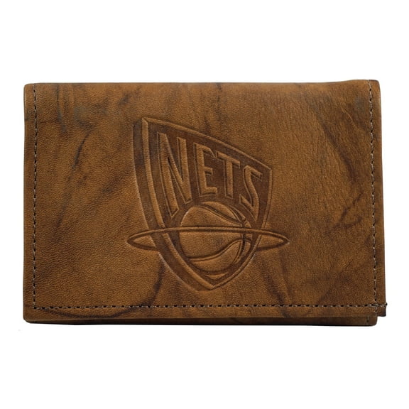 New Jersey Basketball Nets Brown Leather Embossed Trifold Wallet
