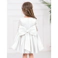 thumbnail image 4 of OBEEII Satin Dress for Infant Toddler Girl Princess Pageant Formal Dress Foral Lace 3/4 Sleeves Big Bow-Knot Dress for Wedding Evening Birthday Party, White Size 6M-6T, 4 of 7