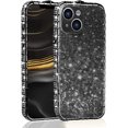 thumbnail image 5 of Compatible with iPhone 15 Plus Bling Glitter Case for Women Cute Diamond Rhinestone Sparkly Acrylic Sticker Back Plating Metal Bumper FrameProtective Girly Fashion Luxury Cover Black, 5 of 6