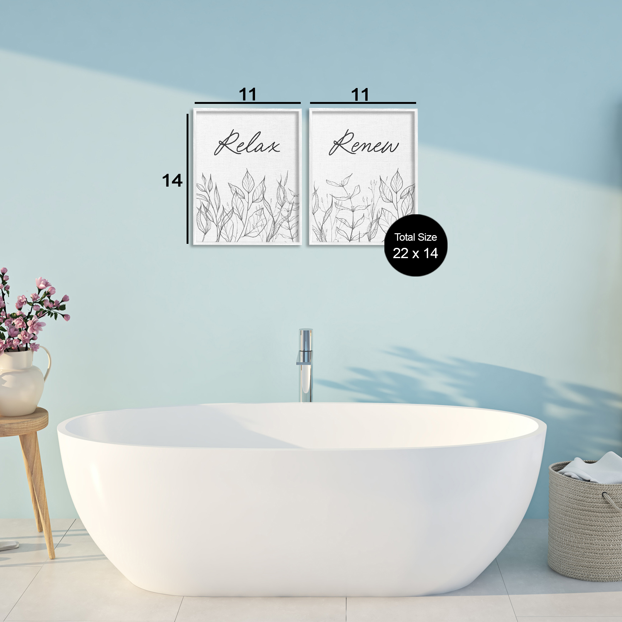 Relax and Renew Leaf Outlines 2 Piece White Framed Giclee Art Set, design by Lettered and Lined