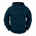thumbnail image 3 of Men's Sports Hoodies Button Down Drawstring Solid Color Pullover Tops Casual Stylish Hooded Sweatshirts With Pocket (M, Navy), 3 of 4