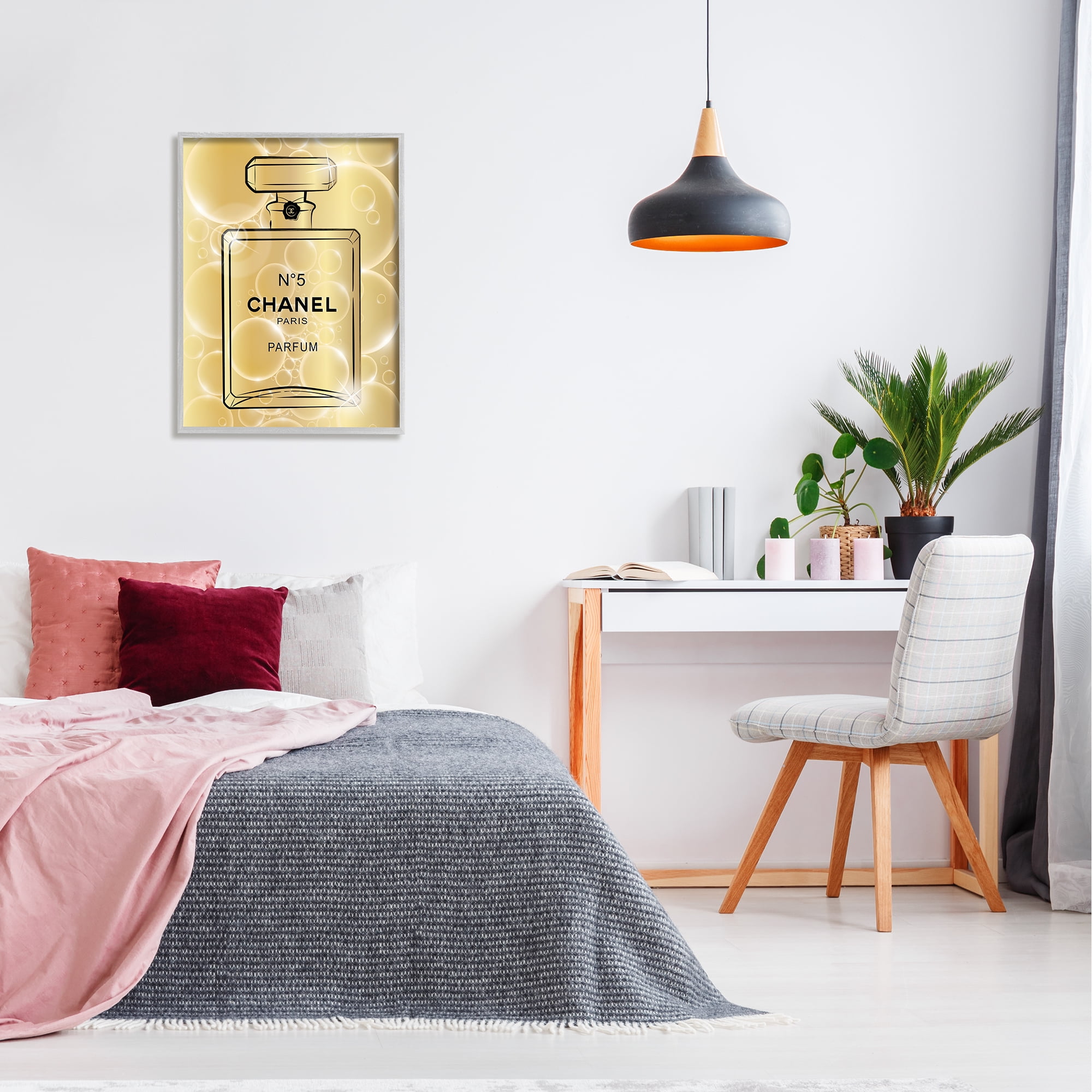 Stupell Industries Glam Perfume with Bubbles Beauty & Fashion Painting Gray Framed Art Print Wall Art, 24 x 30