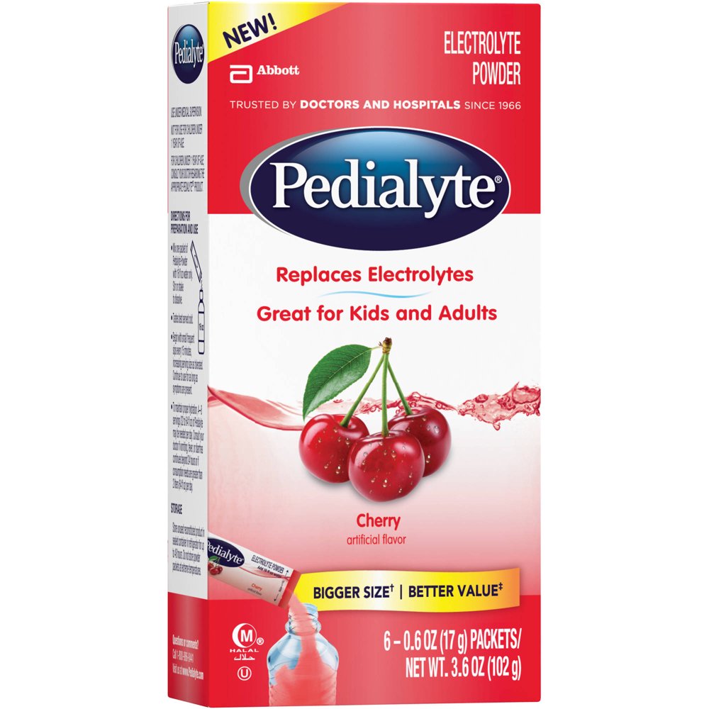 Pedialyte Cherry Electrolyte Powder, 0.6 oz, 6 count, (Pack of 6