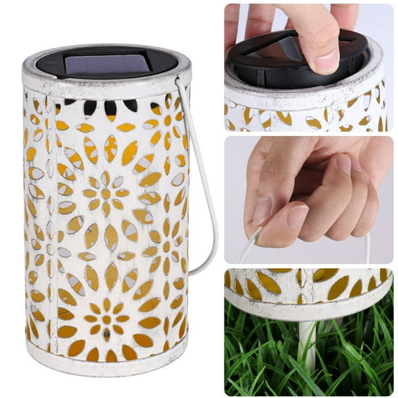 OUNONA Solar Powered White Lantern with Cylindrical Chrysanthemum Design for Outdoor Lighting and Garden Decoration 20.5 inches