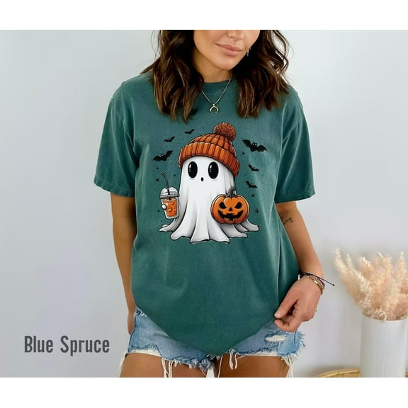 Comfort Colors 1717 Halloween Ghost Pumpkin Graphic T-Shirt Unisex Casual Tee - Gift for Halloween