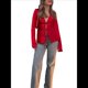 thumbnail image 1 of Camisas de Satén con Lazo Frontal para Mujer, Blusas de Seda con Escote en V Profundo para Discoteca, Blusa de Larga Y2K para Salir Rojo L, 1 of 7
