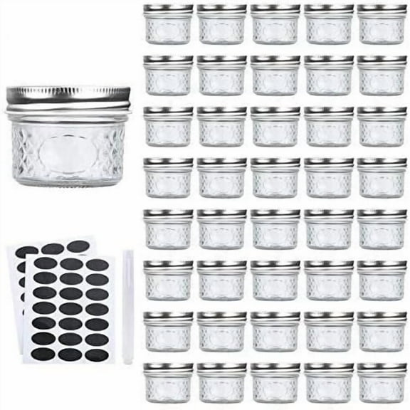 4 oz Glass Jars with Lids (Silver), Mason Jars for Honey, Jams, Wedding Return Gifts, DIY Kitchen Magnetic Mini Spice Jars, 40 Piece Set