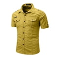 thumbnail image 3 of KeShDi Summer Mens T-Shirts Polo Shirts Men's Solid Color Short Sleeved Collared Denim Shirt Military Top Yellow S, 3 of 7