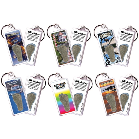 Catalina Island FootWhere Souvenir Keychains. (CI100 - Assorted) 6 Piece Set