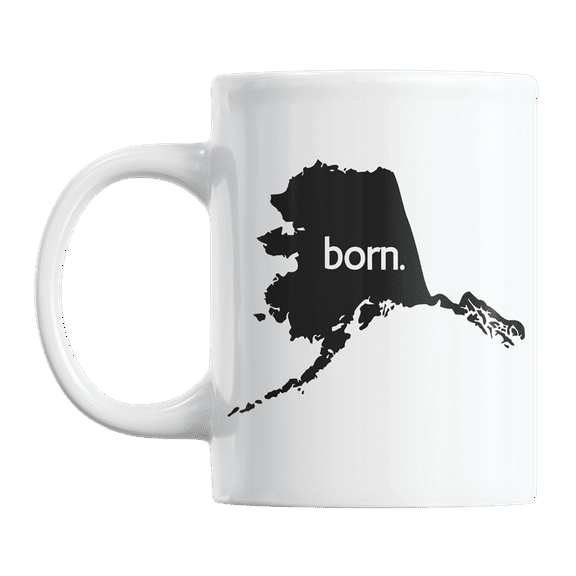 Alaska Born & AK USA State Map Outline, US Citizen Coffee & Tea Mug Cup (11oz)