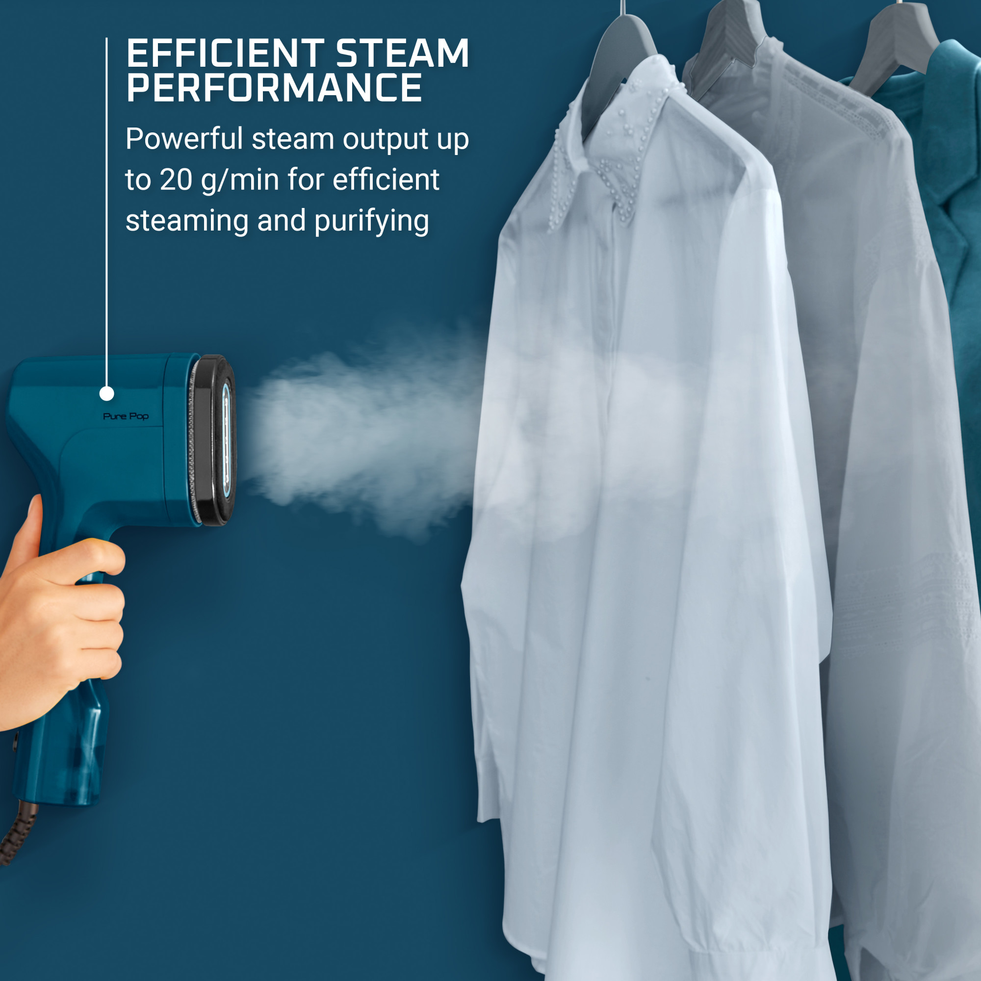 Rowenta PurePop Handheld Garment Steamer, Fast Heat Up, Travel Friendly, Blue