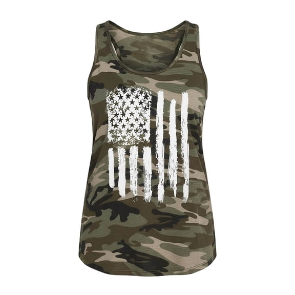 Trendfront Womens Tank Top American Flag Graphic Scoop Neck Sleeveless Camo Print Patriotic 4th Of July 250th Anniversary Tops