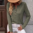 thumbnail image 2 of WREESH Womens Fashion T-Shirts V Neck Solid Color Pullover Regular Fit Button Henley Long Sleeve Tops Button Casual T-Shirt Top Blouse Olive Green, 2 of 9
