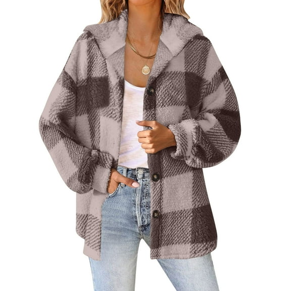 Fall And Winter Warm Oversize Coats For Women Trendy Plaid Buuton V-Neck Long Sleeve Hooded Brown Trench Coat S-5XL Up To 65% Off!