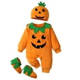 thumbnail image 2 of Bellafa Infant Baby Boy Girl Pumpkin Bodysuit Fleece Cosplay Halloween Romper Tops Hat Footies Socks Outfit My First Halloween Jumpsuit-1pcs, 2 of 12