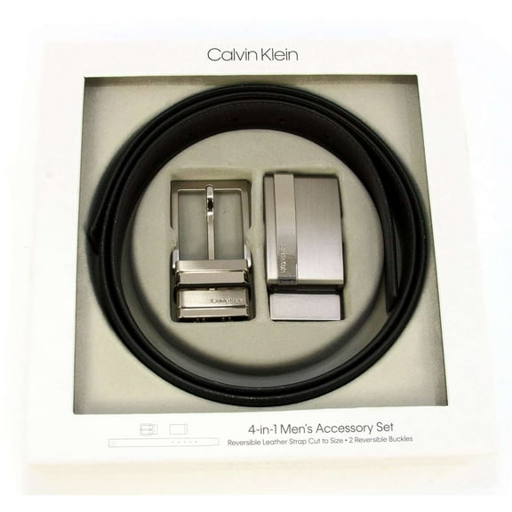 Calvin Klein Men's Reversible Leather Belt 3 Piece Set, Brown Black,OS - US
